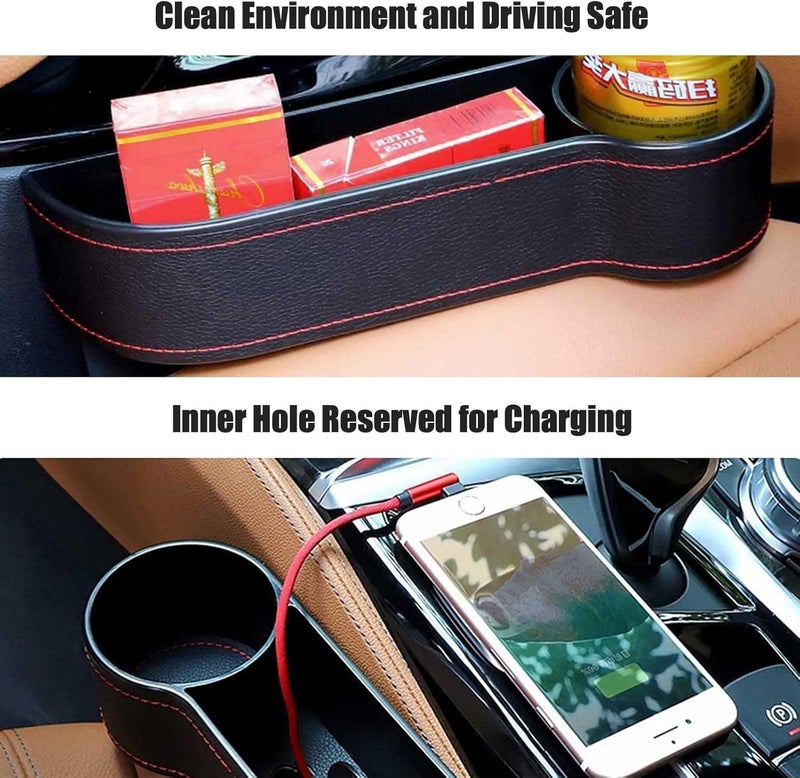 Gihunk 2 Pcs Car Seat Gap Filler - Leather Car Seat Crevice Storage Box with Adhesive Foam Pads, Car Gap Filler Organizer for Front Seat Gap Filler Between Car Seat and Console, Universal Fit - Image 4